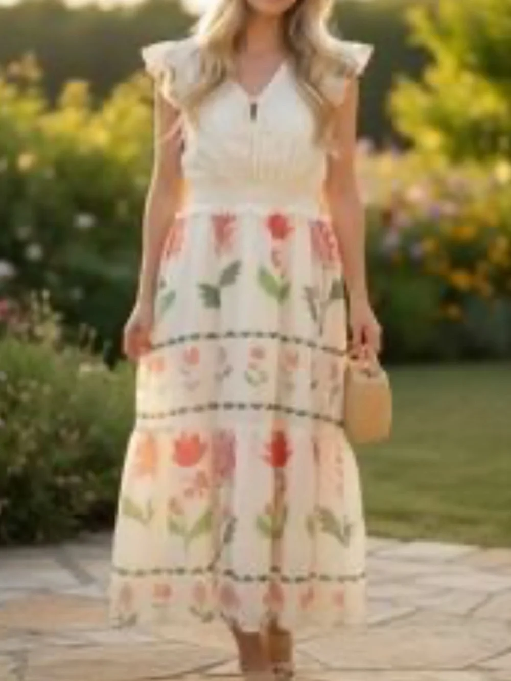 NWT Anthropologie Kindred Cream Midi Dress with Pink and Green Floral Print - Picture 12 of 12